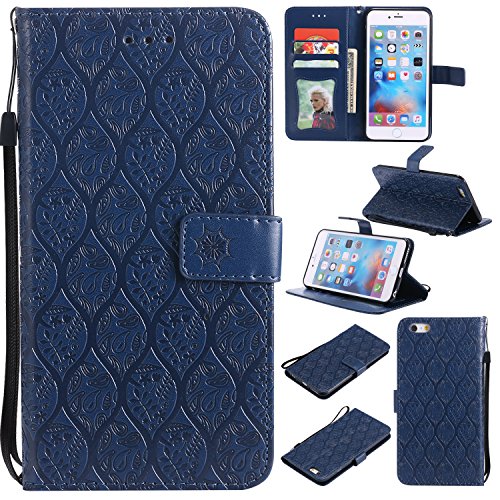 iPhone 6s Plus/6 Plus Case 5.5 Inch, ARSUE PU Leather Mandala Rattan Floral Flower Embossed Folio Flip Cover with Credit Card Holder Kickstand for Apple iPhone 6s Plus iPhone 6 Plus,Navy Blue - Thumbnail 7