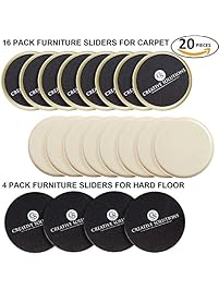 Creative Solutions Reusable Furniture Moving Sliders (20 Piece) 16-Pack for Carpeted and 4-Pack for Hard Floor Surfaces 3½-inch Diameter