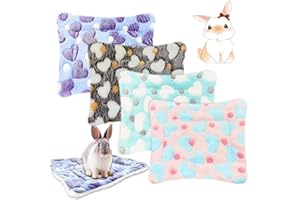 EAEDMY 4 Pieces Guinea Pig Bunny Comfortable Bed Mats Pads, Rabbit Warm Soft Bed, Hamster Bedding Pad Mats for Small Animals Chinchilla Hedgehog Baby Cats (14.9"X11.8", 1.Hearts Pattern)