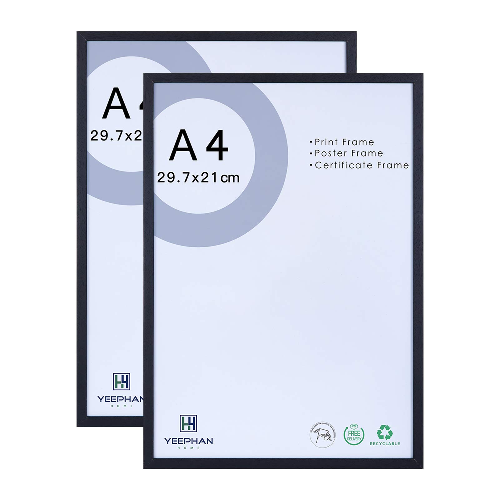 A4 Certificate Photo Frame Made of Solid Wood with Perspex Safety Glass Front,21 x 30 cm Black Picture Frame for Home and Wall Decor,Freestanding and Wall Mountable,Set of 2