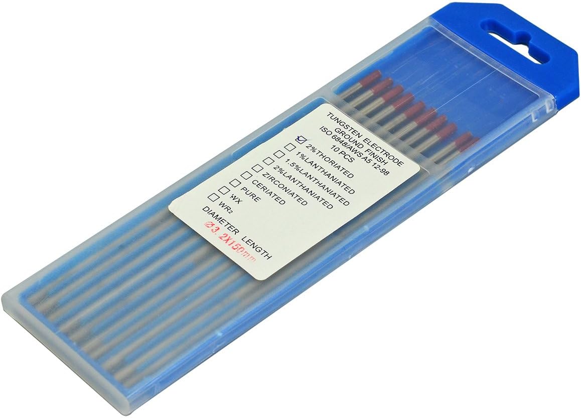 RIVERWELD 2 Percent Thoriated WT20 Red TIG Welding Tungsten Electrode 1/8"x6" & 3.2X150mm Pack of 10