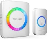 TECKNET Wireless Doorbell IP65 Waterproof 400m 60 Chimes 5 Levels RGB Light
