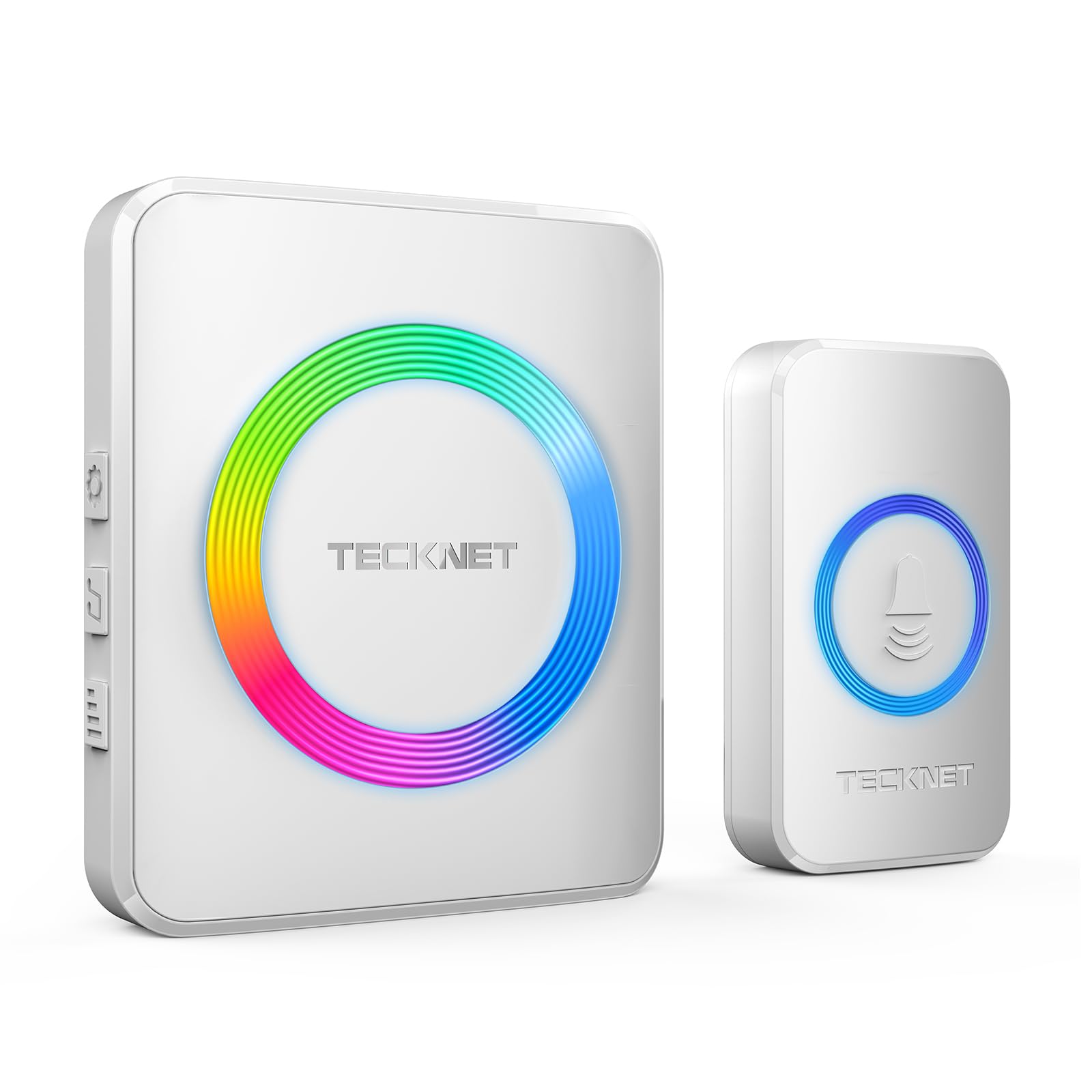 TECKNET Wireless Doorbell, IP65 Waterproof Wall Plug-in Door Bells Wireless Cordless Chime Kit with 1,300feet / 400m Range, 60 Chimes, 5-Level Volume & RGB Light, Plug in Doorbell Best for Home