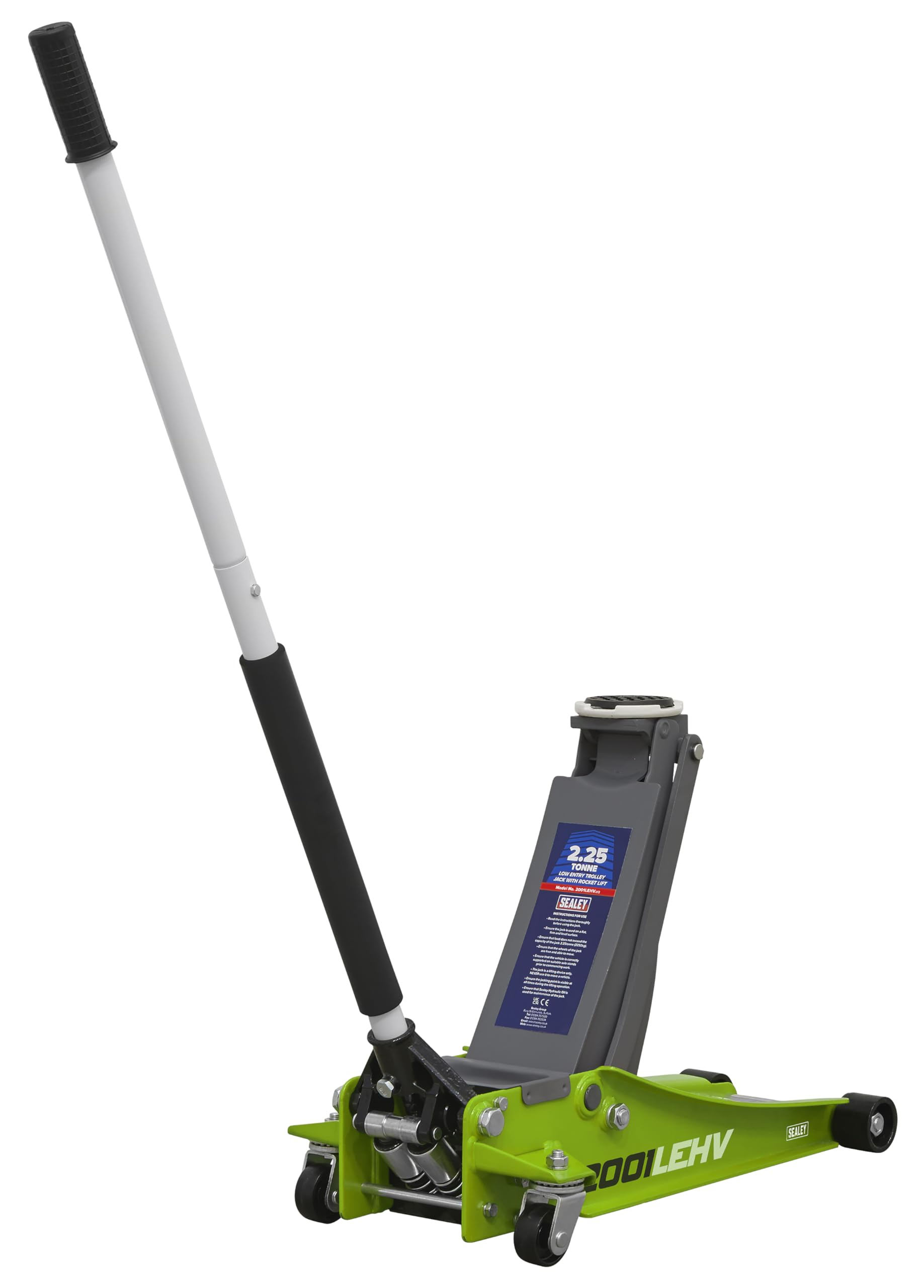 Sealey 2001Lehv Trolley Jack 2Tonne Low Entry Rocket Lift Hi-Vis Green
