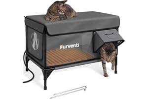 LAMLINGO Outdoor Heated Cat House in Winter,Extremely Insulated & Weatherproof,Elevated Feral Cat Shelter with Waterproof Eaves & Escape Door for Outside Stray Barn Cat (Dark Grey,L)