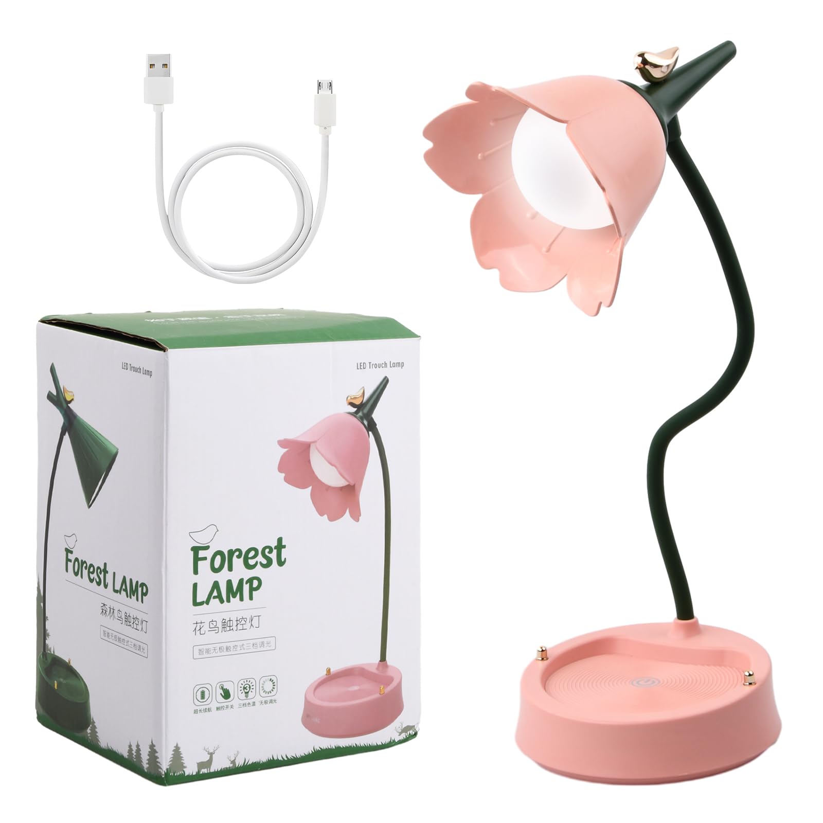 Pagezol LED Desk Lamp - Rechargeable, 3 Color Modes Dimmable Table Light, Cordless, Children's Desk Lamp - Touch Control, Bedside & Study Light