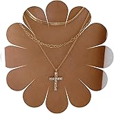 Erimberate Bohemian Layered Crystal Cross Necklace Gold Cz Crucifix Cross Choker Necklace Rhinestone Crucifix Cross Pendant Necklace Flat Herringbone Chain Necklace Jewelry for Women Gifts