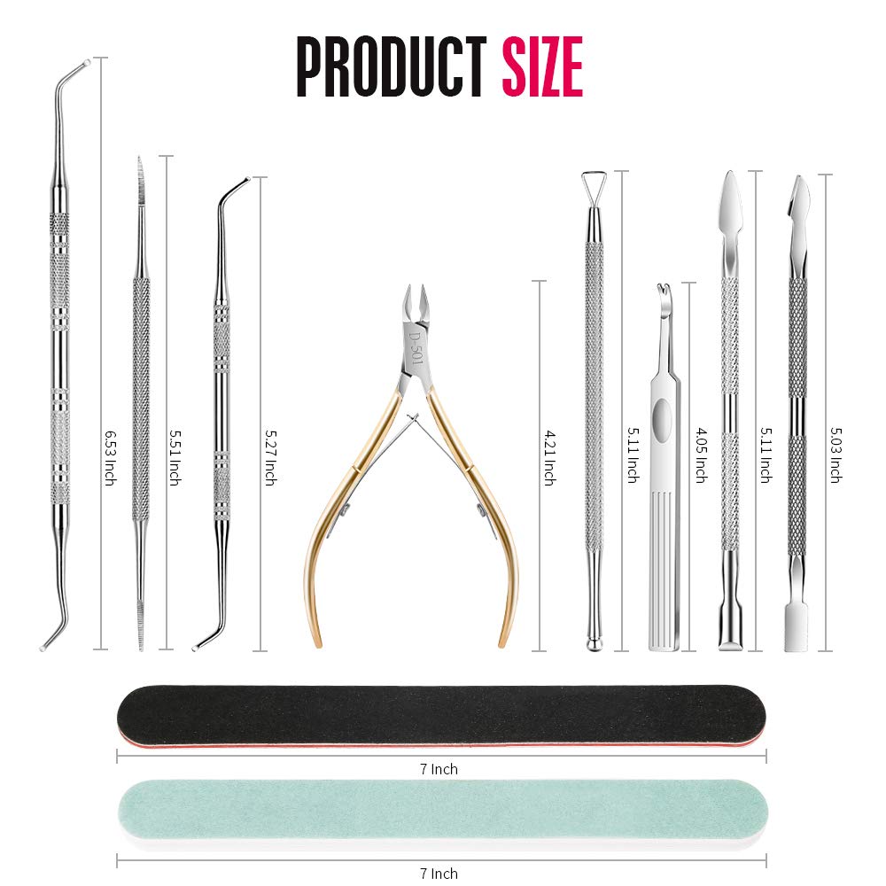 FANDAMEI Nail Cuticle Tools Kits, 1PCS Cuticle Nippers, 4PCS Cuticle Pusher Cutter, 3PCS Ingrown Toenail File and Lifters, 5PCS Grit Nail File Black, 1PCS Nail Buffer. Professional Nail Cleaner Tools: Beauty