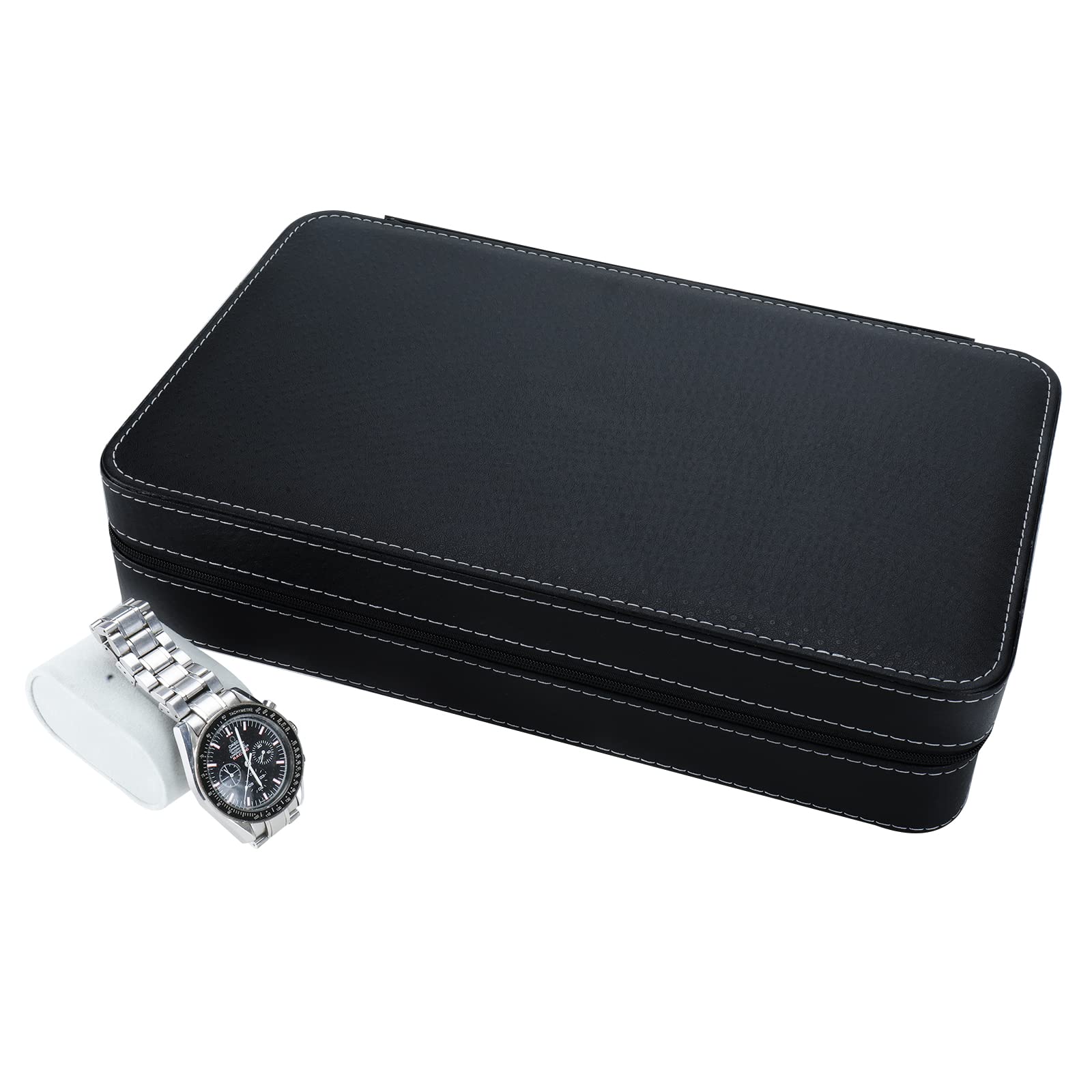 NovelBee 12 Slots Watch Boxes,Portable Zip Watch Jewelry Display Case with Removable Pillow for Watch Jewelry Storage