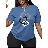 SOLY HUX Women's Plus Size Graphic Tees Heart Print Short Sleeve T Shirt Casual Summer Tops