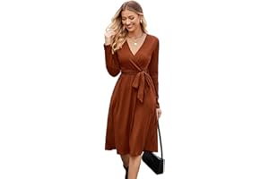 Newshows Womens 2025 Fall Dresses Teacher Church Business Casual Work Outfits Knit Midi Sweater Pockets Belt Dress