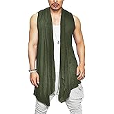 COOFANDY Men's Ruffle Shawl Collar Cardigan Sleeveless Open Front Sleeveless Kimono Vest