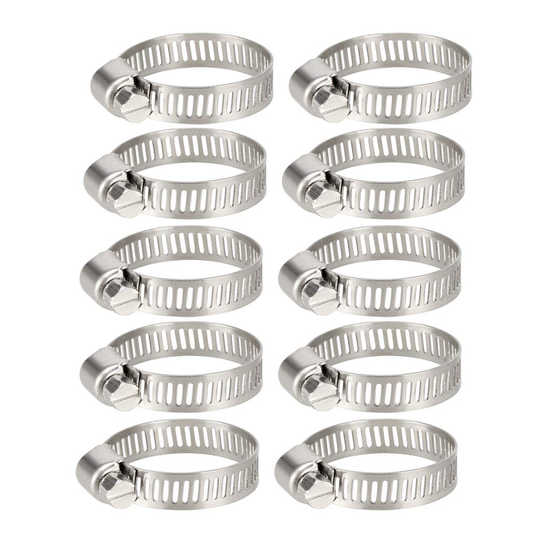 sourcing map 19-29mm Worm Gear Hose Clamp, 304 Stainless Steel Fuel Line Clamp 10 Pcs