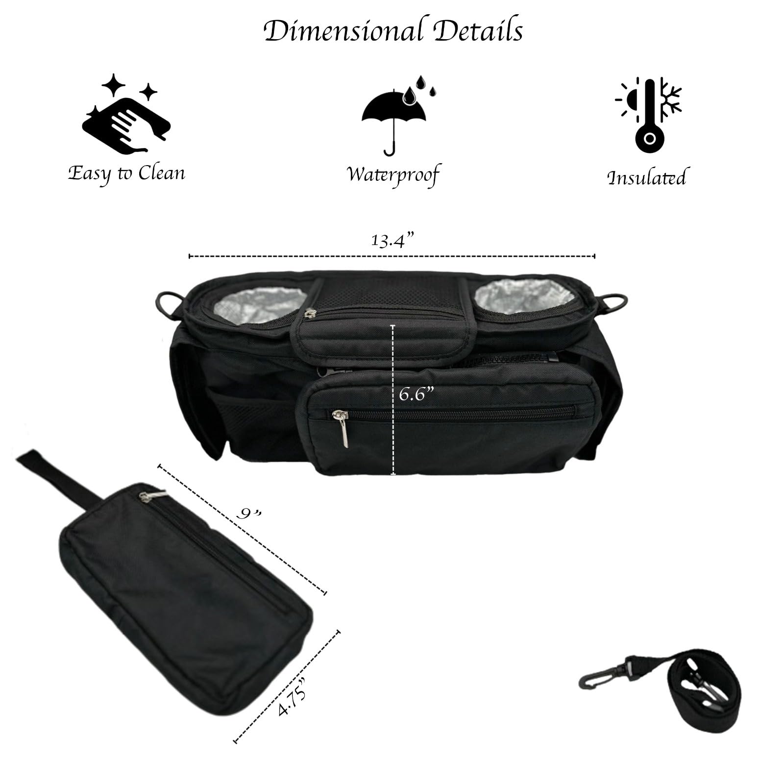 Remarkable Home Universal Stroller Organizer with XL Thermal Insulated Cup Holders, Stroller Bag, Stroller Caddy, Stroller Accessories - Fits Uppababy, Nuna, Doona, Bugaboo, Babyzen, Pet Strollers