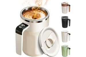Automatic Stirring Coffee Cup with Temperature Display, Rechargeable Coffee Mug, 13.5oz Self-Stirring Mug with Lid, Stainless