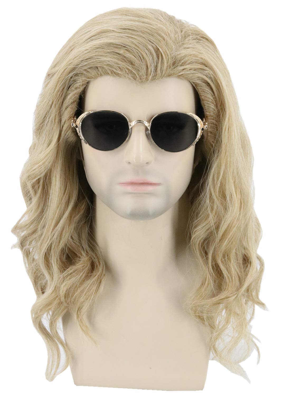 Topcosplay Mens Wig Long Curly Ash Blonde Wig Cosplay Halloween Costume Wigs