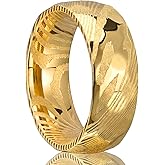 Concept Knight Golden/Black Damascus Steel Rings for Men Women 8mm Men's Wedding Bands Classic Fashion Comfortable Fit Suitable for Couples Dating and Engagement