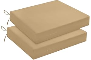 downluxe Outdoor Chair Cushions Set of 2 for Patio Furniture, Water-Resistant Square Corner Patio Chair Cushions with Ties, High Density Foam Outdoor Seat Cushion, 18.5" X 16" X 3", Khaki