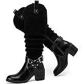 Ruiee Knee High Boots for Women Chunky Heel Casual Comfort Pointed Toe Boot Womens Fashion Fall Winter Knee-High Boots.
