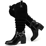 Ruiee Women's Heeled Knee High Boots, Chunky Block