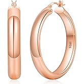 YOUNGYUE 8mm Wide Chunky Gold Hoops 14K Real Gold Plated Hypoallergenic 925 Sterling Silver Hoops Lightweight Big Gold Hoop Earrings for Women 30/40/50/60mm