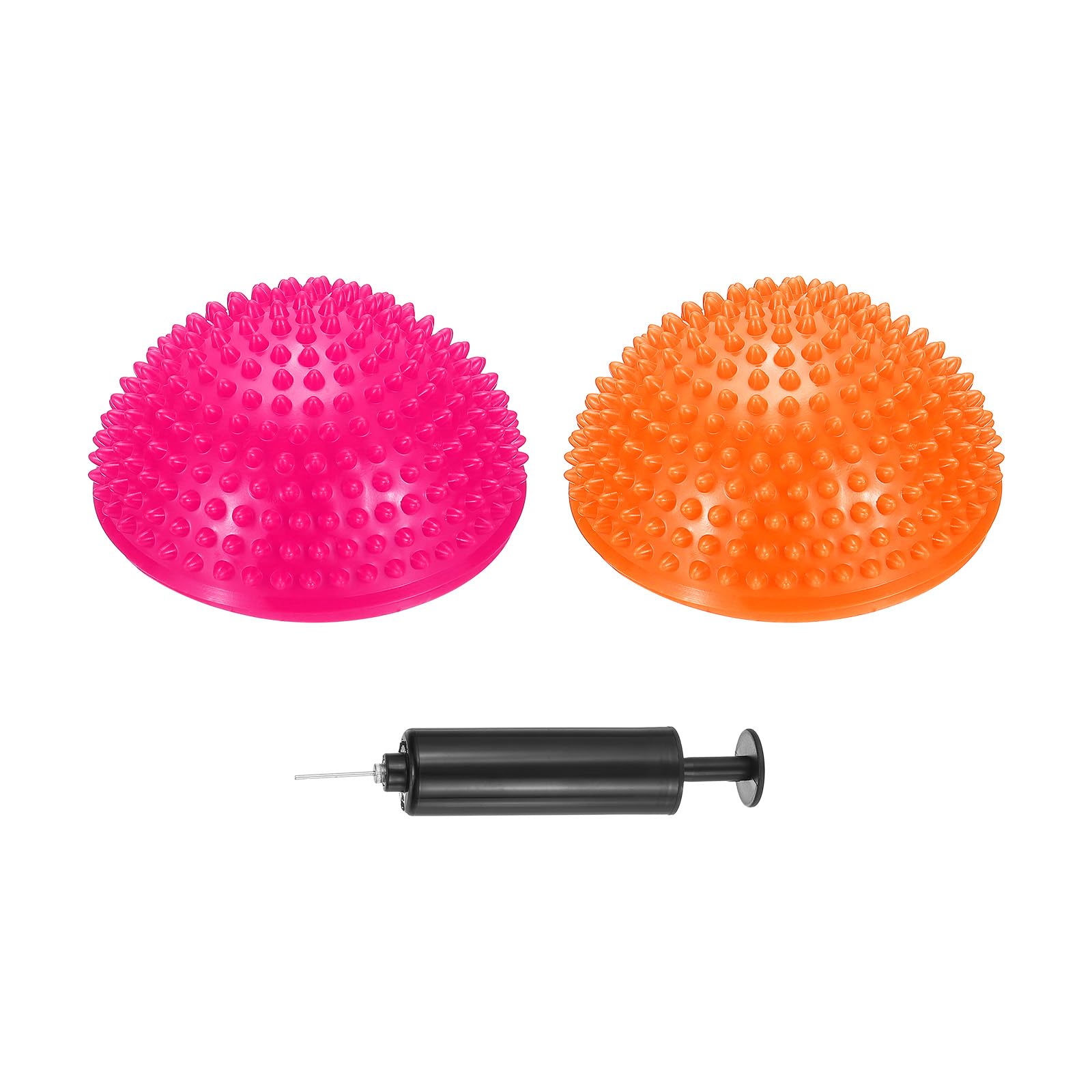 PATIKIL 2 Pcs Half Spiky Domes Balance Pods 6.7x3.1 Inch, Balance Trainer Dots with Hand Pump for Core Body Balancing Stability Training Foot Massage, Orange/Rose Red