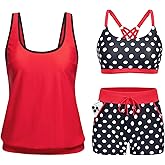 Aqua Eve 3 Piece Tankini Swimsuits for Women - Blouson Bathing Suits Tummy Control Swim Shorts with Sporty Pockets 2026