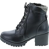 Soda Single Lug Sole Chunky Heel Combat Ankle Boot Lace up w/Side Zipper