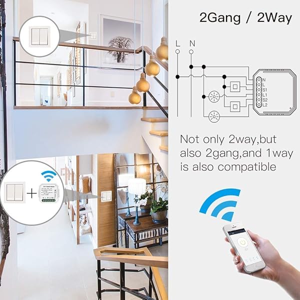 YELLAYBY Proteccin de circuitos Wi Fi Inteligente Interruptor de la luz del Interruptor de Bricolaje Smart Module VidaTuya aplicacin de Control Remoto Trabajar por Alexa Echo Inicio 2 Alturas 2