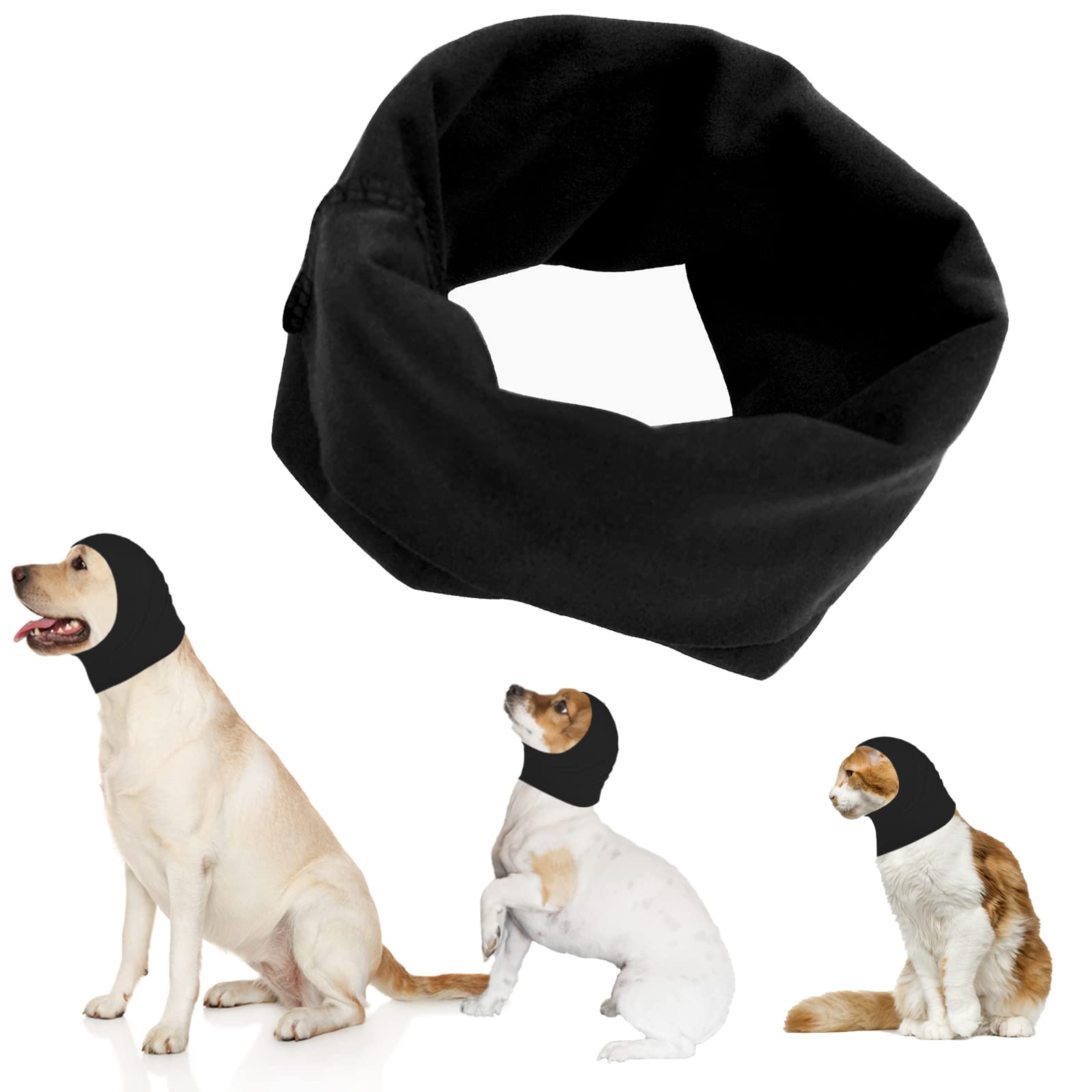 Dog Snood Ear Muffs for Hearing Protection - Hoodie Neck and Ear Warmer with Noise Protection - Pet Snood for Dogs and Cats Bathing Grooming - Cotton - Black - Large