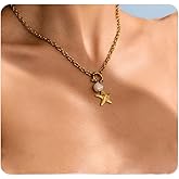 Seamido Dainty Gold Necklace for Women Non Tarnish, 18k Gold Plated Waterproof Necklace Charm Summer Beach Pendant Choker with Butterfly Pearl Sea Star, Trendy Elegant Jewelry for Her