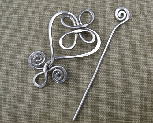 Celtic Heart Aluminum Shawl Pin, Sweater Brooch, Scarf Pin, Knitter Gift Handmade - Image 5