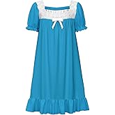 LQSZ Girls Nightgowns Puff Short Sleeve Sleepwear Lace Victorian Princess Pajama 3-10 Years Night Dress for Little Girl