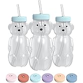 The 730 Project Honey Bear Straw Cup for Babies, 8-oz Honey Bear Cup with Lid, 3-Pack Therapy Learning Honeybear Straw, Baby Bottle Set, Blizzard AQUA