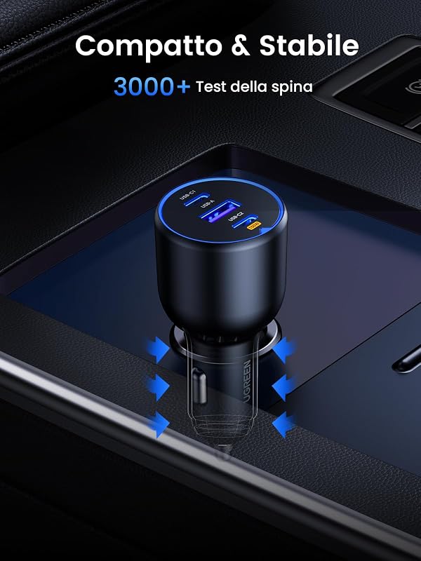 130W Caricatore Auto USB C 3 Porte Accendisigari USB C 100W — foto 8 di 8