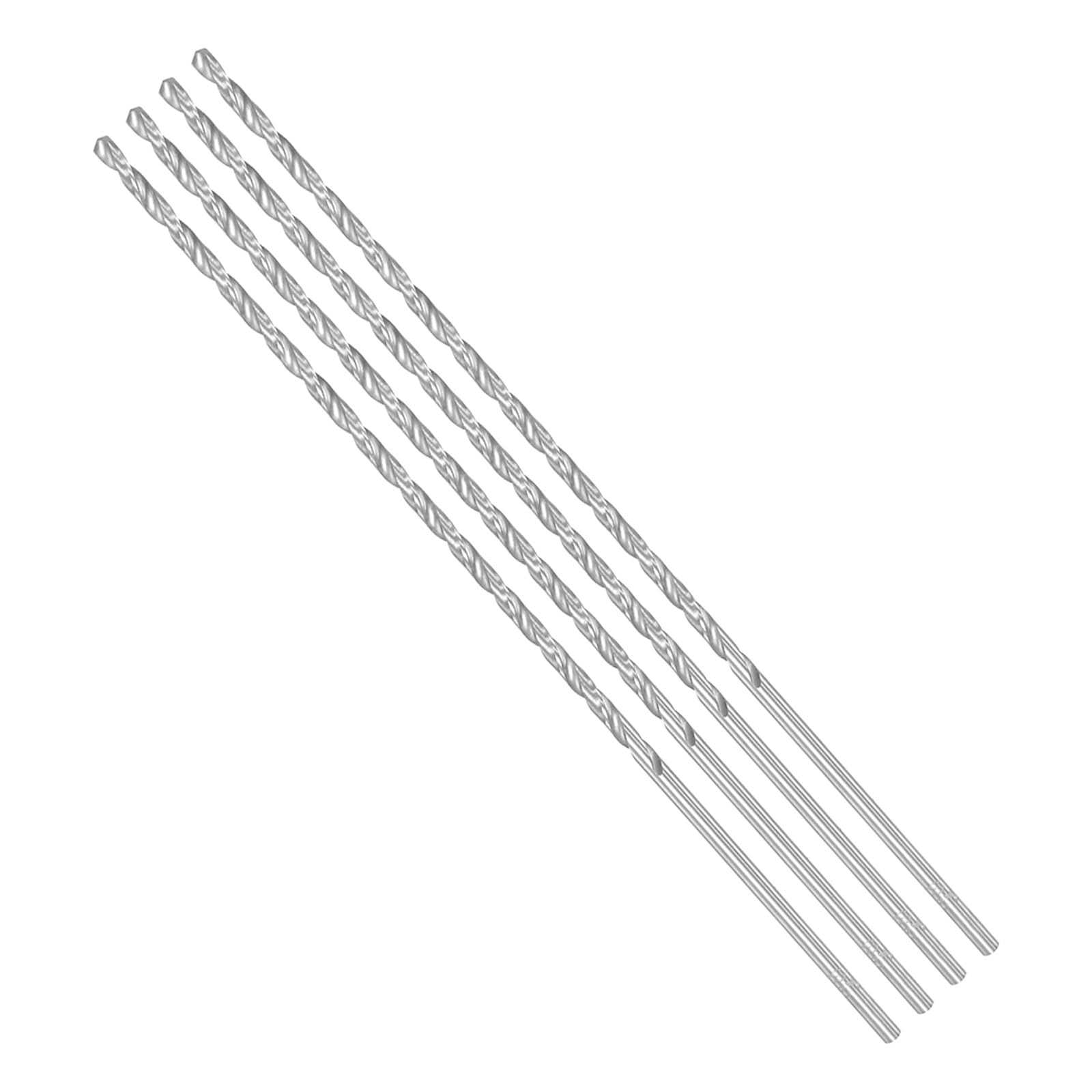 CoCud Twist Drill Bits, 3.2mm Cutting Diameter 0.13" Shank 200mm Length, High-Speed Steel Extra Long Jobber Bit Set (Applications: for Metal Wood Plastic), 4-Pieces