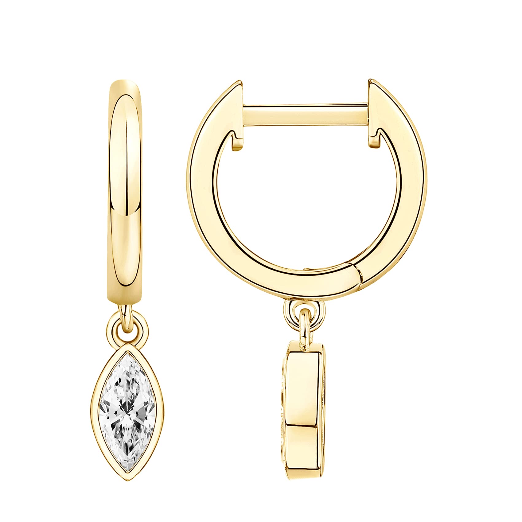 PAVOI 14K Yellow Gold Plated S925 Sterling Silver Post Drop/Dangle Huggie Earrings for Women | Dainty Marquise Earrings