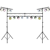 S AFSTAR DJ Light Stand, 14 FT Heavy Duty Metal Lighting Truss System W/Adjustable T Bars, 32 Mounting Points &amp; Triangle Foot, Portable Light Truss for Audio Stage, 220 Lbs Load(Lights Not Included)
