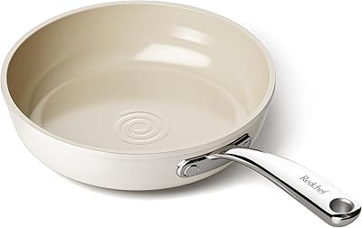 Redchef Bratpfanne 20 cm Keramik Antihaft, Pfannen 20 cm Keramik-beschichtet für alle Herdarten, PTFE-frei PFAS-frei PFOA-frei, Induktionsgeeignet, Backofenfest, Spülmaschinenfest (Beige)