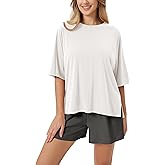 ODODOS Women's Side Split Tee Modal Soft Raglan Short Sleeve, Relaxed Fit Casual Lounge T-Shirts Yoga Tops