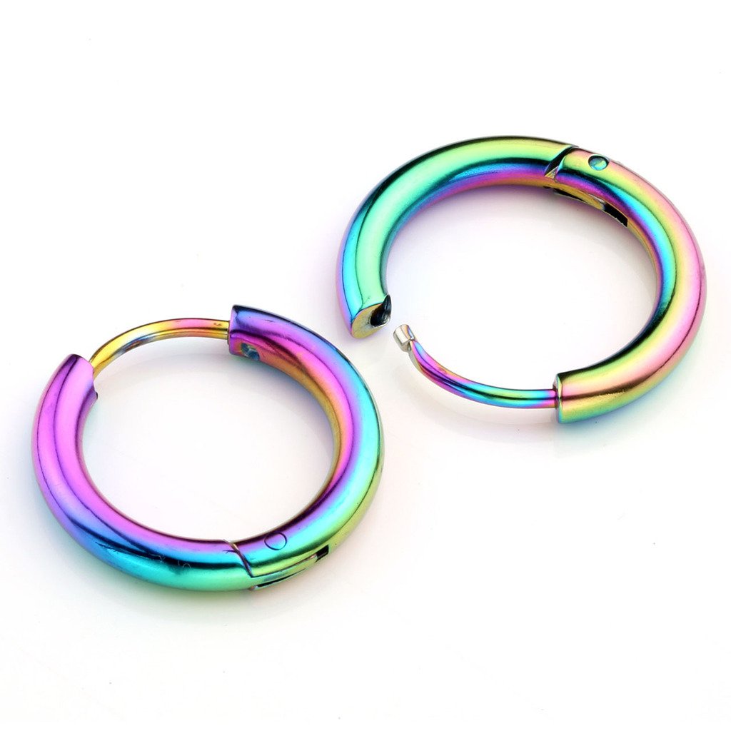 Zysta 2-14pcs Stainless Steel Rainbow Small Round Tube Endless Hoop Earrings, Hypoallergenic for Cartilage, Nose, Ears, Tragus