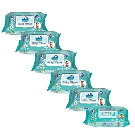 GLIDER Baby Wet Wipes with Lid/Flip-top(100 Wipes) (White) - Pack of 6