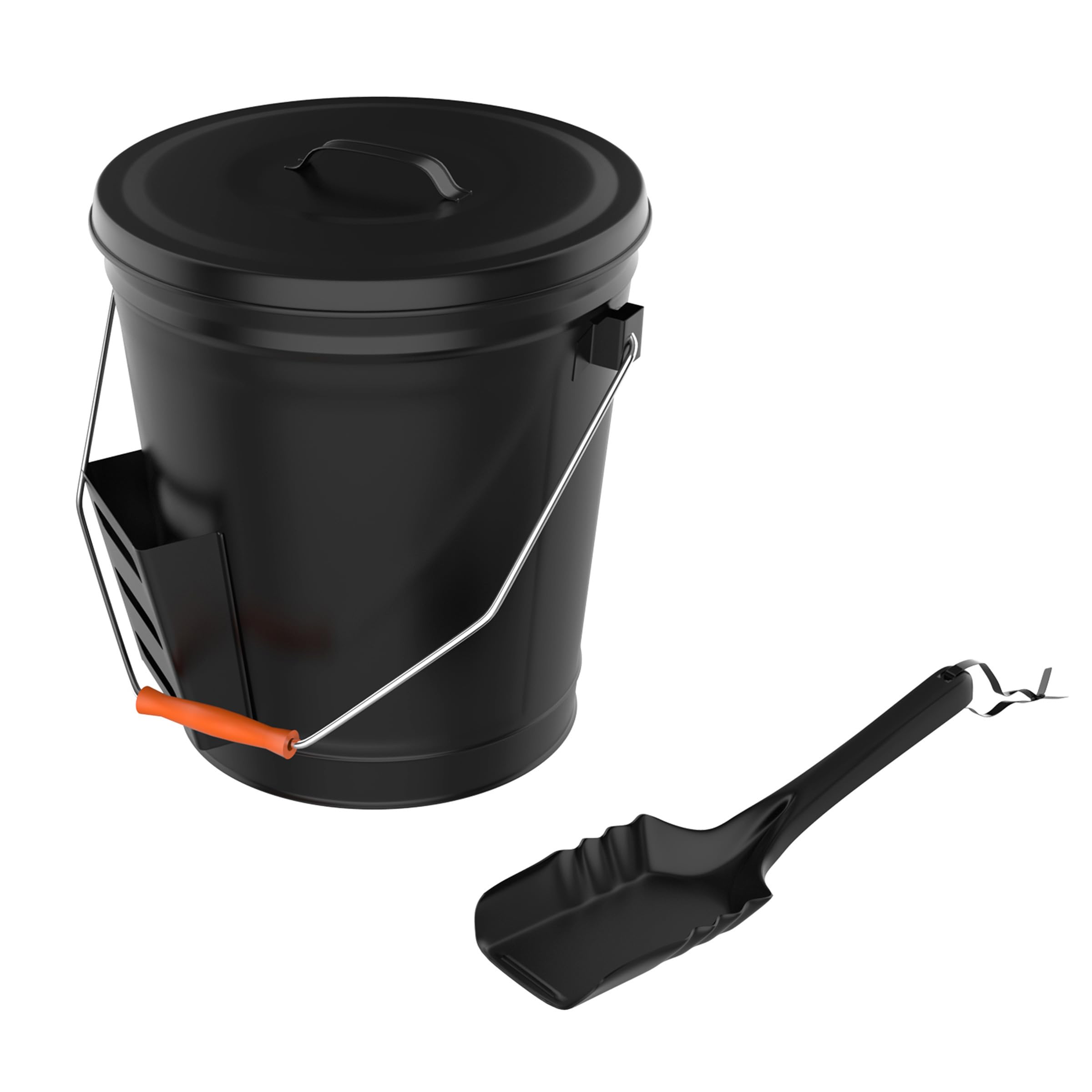 Photo 1 of Home-Complete 4.75 Gallon Black Ash Bucket with Lid and Shovel-Essential Tools for Fireplaces, Fire Pits, Wood Burning Stoves-Hearth Accessories