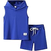 Voxikodex Size 6-12 Years Boys Summer Clothes Hooded Sleeveless Tank Tops Workout Shorts 2 Piece Set Fashion Outfits