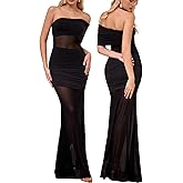 VKIHOC Off Shoulder Bodycon Formal Wedding Guest Maxi Dress Mesh Patchwork Cocktail Dresses for Women 2025 Elegant Classy