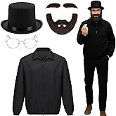 Yahenda 5 Pack Halloween Hazmat Costume for Men Adults Bad White Chemist Outfit Cosplay Hat Glasses Goatee Jacket