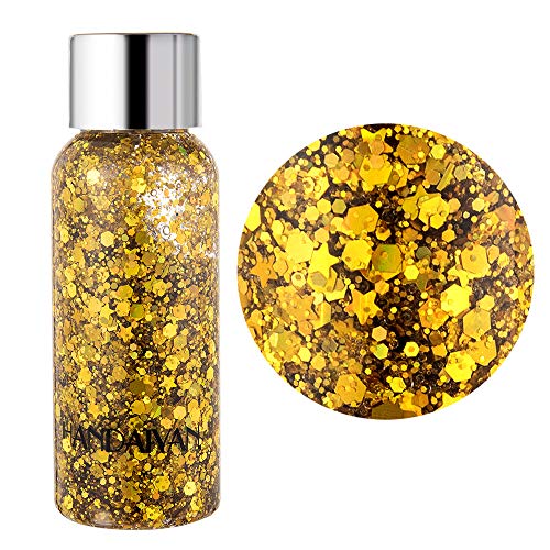 Holographic Body Glitter Gel Set, 6 Bottles Total 180ml Cosmetic Chunky Glitter Flakes Gel, Sparkles for Festival Party Face Makeup, Hair, Eye and Lips Shimmer (6 Colors)