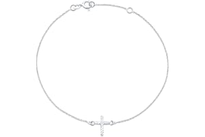 Side Ways Cross Religious Anklet For Women Ankle Bracelet For Women .925 Sterling Silver Adjustable 9 To 10 Inch