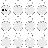12 Pack Key Tags 1 Inch - Round Key Chain Tags Writable White Paper Labels with Metal Edges and Split Rings Sturdy Lightweight Key Item Identifiers