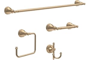 Delta Mylan 4-Piece Bathroom Set Champagne Bronze 18" Towel Rack, Toilet Paper Holder, Hand Towel Holder, Hook| Bathroom Acce